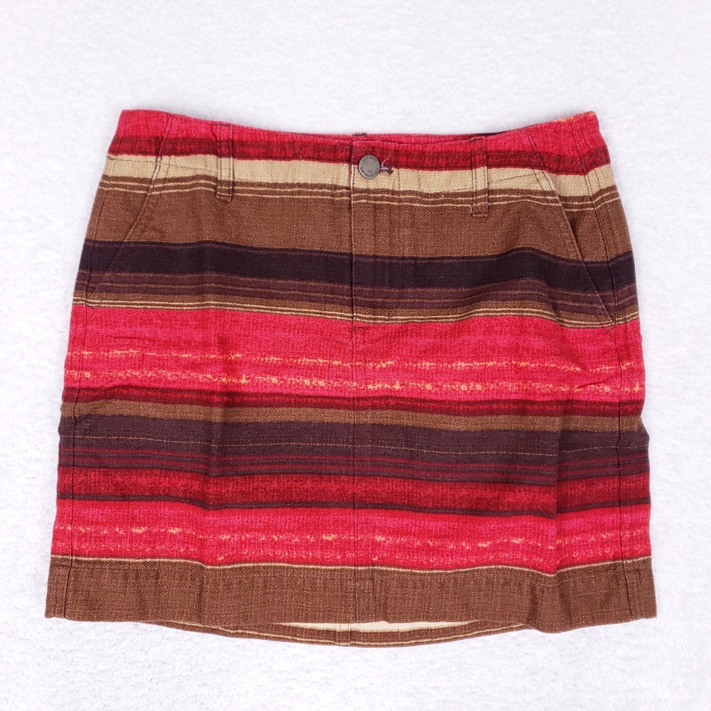 Old Navy Womens Size 0 Red Brown Striped Cotton Blend Mini‎ Skirt Lined Casual